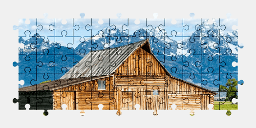 Jigsaw puzzle online barn,wyoming,building,mountains,nature,landscape,colorful,usa