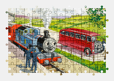 Jigsaw puzzle online thomas-and-friends,train,painting,cartoon,colorful,character,vehicle