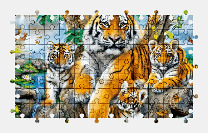 Jigsaw puzzle online tiger,painting,animal,colorful,art,cat