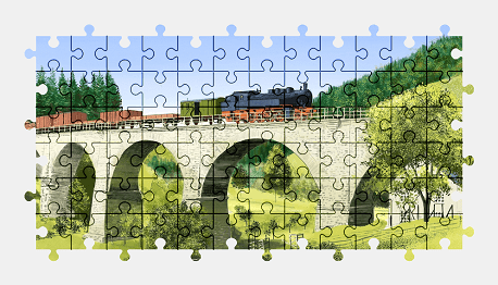 Jigsaw puzzle online train,bridge,vehicle,colorful