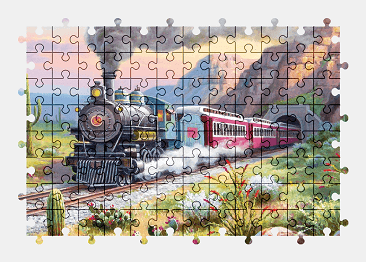 Jigsaw puzzle online train,painting,vehicle,art,colorful