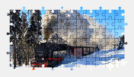 Jigsaw puzzle online winter,train,vehicle,snow,colorful