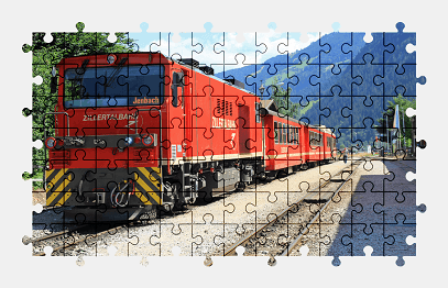 Jigsaw puzzle online red,locomotive,train,station,austria,vehicle,colorful
