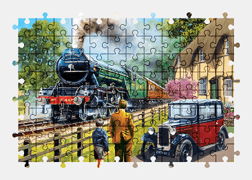 Jigsaw puzzle online train,painting,vehicle,colorful,car