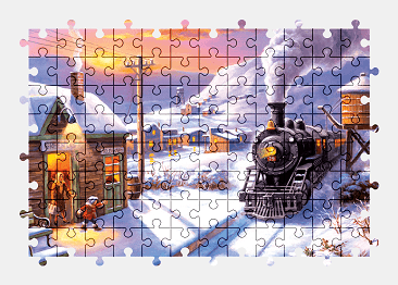 Jigsaw puzzle online train,painting,winter,vehicle,colorful,art