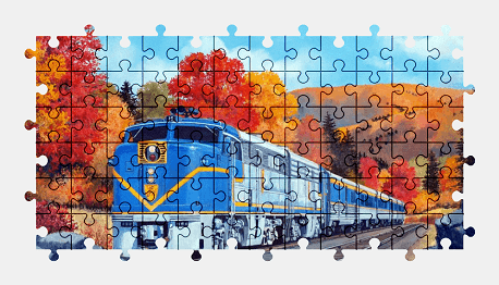 Jigsaw puzzle online train,painting,autumn,vehicle,colorful