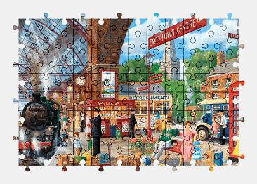 Jigsaw puzzle online train,station,railway,painting,colorful,vehicle