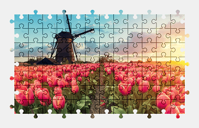 Jigsaw puzzle online tulip,field,windmill,flower,nature,colorful