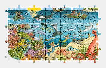 Jigsaw puzzle online painting,underwater,animal,ship,island