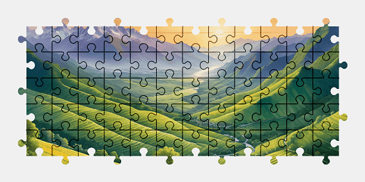 Jigsaw puzzle online valley,painting,mountains,nature,colorful,landscape