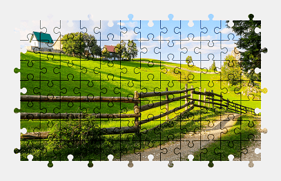 Jigsaw puzzle online village,road,countryside,grass,summer,nature,colorful