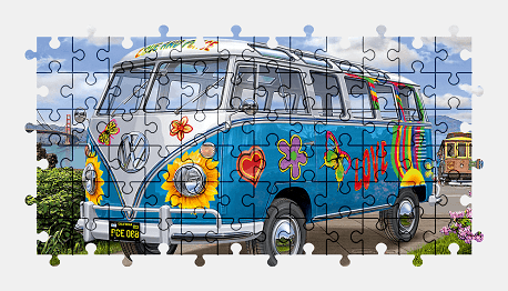 Jigsaw puzzle online vw,bus,volkswagen,vehicle,colorful