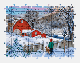 Jigsaw puzzle online winter,barn,painting,building,colorful,art,snow