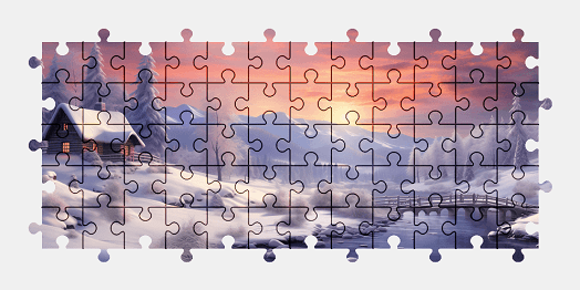 Jigsaw puzzle online winter,landscape,sunset,river,colorful,house,bridge