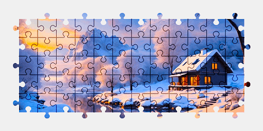 Jigsaw puzzle online winter,painting,house,snow,colorful,nature