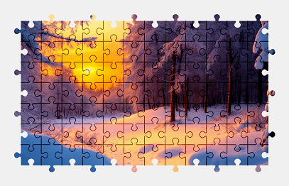 Jigsaw puzzle online winter,sunset,nature,snow,colorful,forest