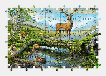 Jigsaw puzzle online wildlife,deer,animal,colorful,nature,bear,river,eagle